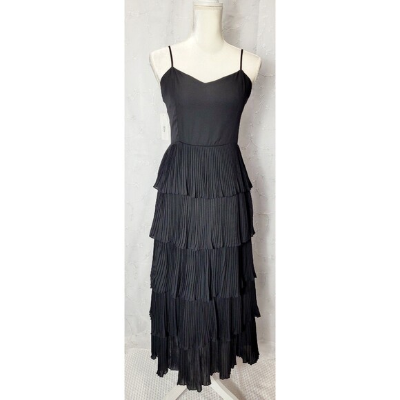 TCEC Lillian Flapper Black Tiered Pleated Dress Adjustable Straps Midi Women's S - Picture 1 of 10